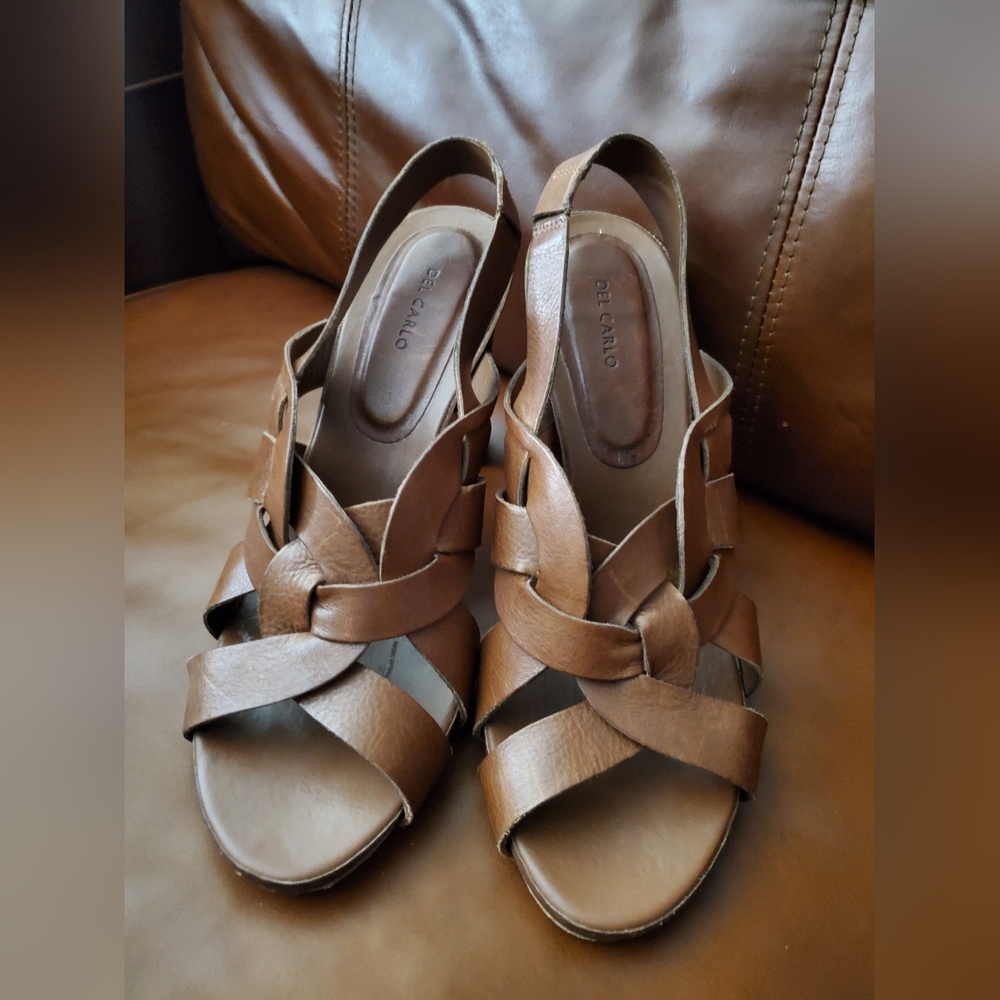 Del Carlo Brown leather Heeled Sandals Summer Shoes Used Size 40 - Picture 7 of 11